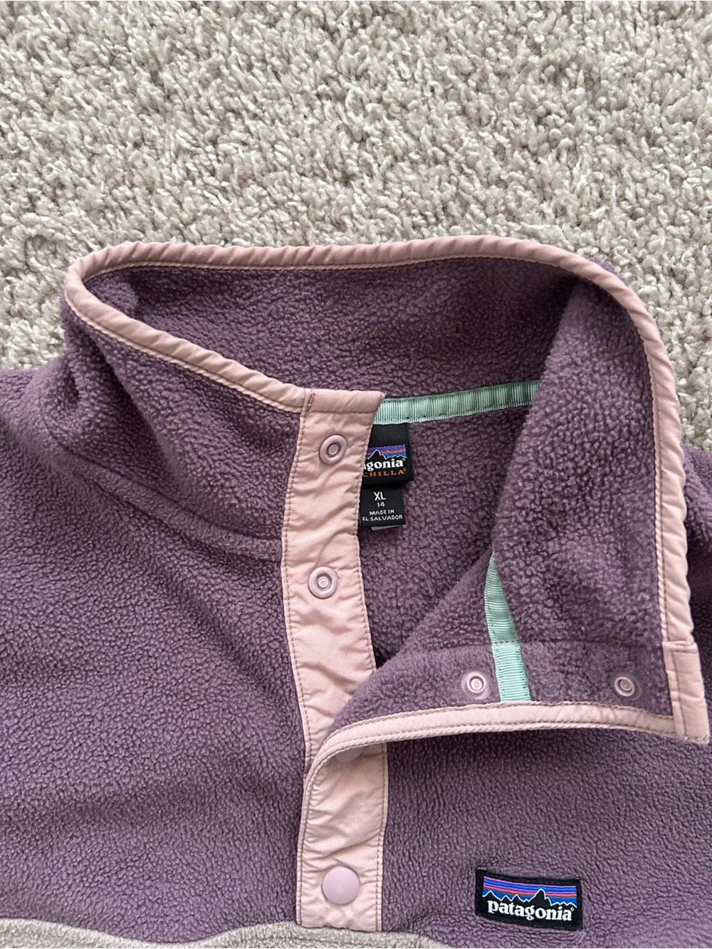 Patagonia Girls Two-Tone Cowl Snap Pullover - XL (14)